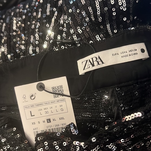 Zara 🔥🔥🔥Black Sequin Pants - Sz Large - NWT - Picture 8 of 9